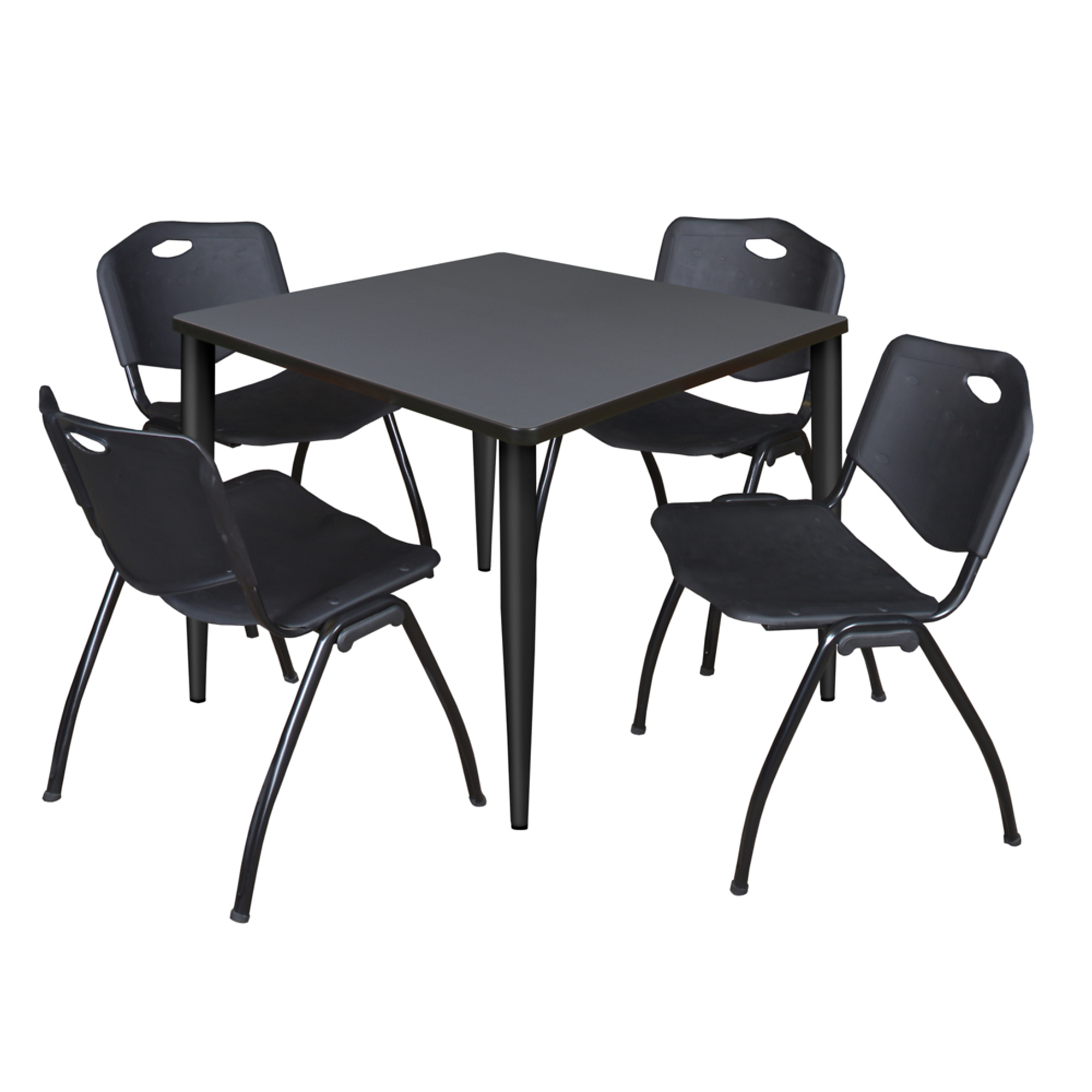 Regency Kahlo Square Breakroom Table with 4 Stack Chairs — 42in., Grey/Mahogany Top, Black Base, Model# TPL4242GYBK47BK